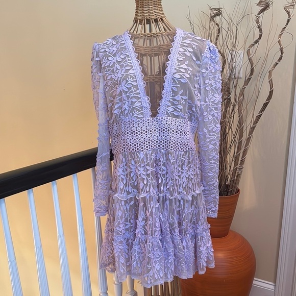 Elegant Lavender Lace Long Sleeve Dress - Picture 2 of 12
